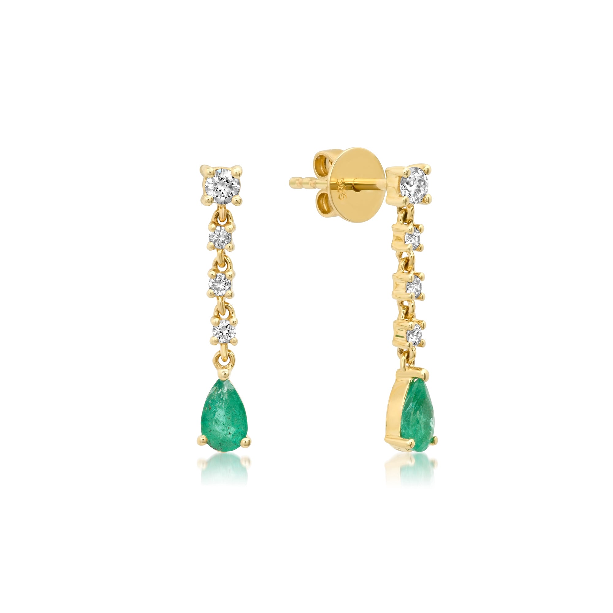emerald drop earrings with diamonds 14k gold